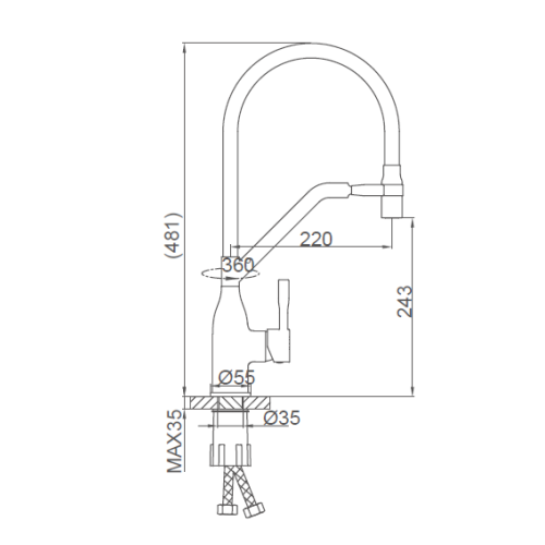Смеситель д/кухни черный F4497-6 гибкий злив (Ø35, на гайке) FRAP - миниатюра №2