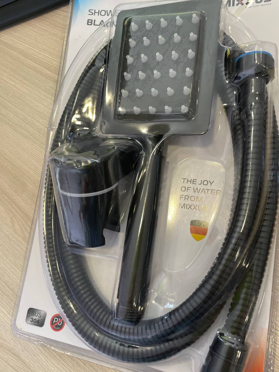 Душевой набор MIXXUS SHOWER SET-02 BLACK (шланг, лейка, кронштейн) из нерж.стали  (60 шт/ящ) - Изображение №3