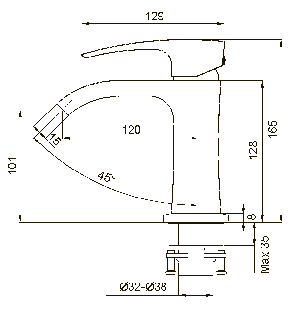 Смеситель д/умывальника KOER KB-12007-05 (Цвет черный) (8шт/ящ) - Изображение №2