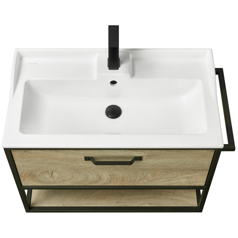 Тумба подвесная  80 Лофт Фабрик Дуб Эндгрейн (540 x 792 x 440) AQUATON (ум. Одри 62 Round) - миниатюра №2