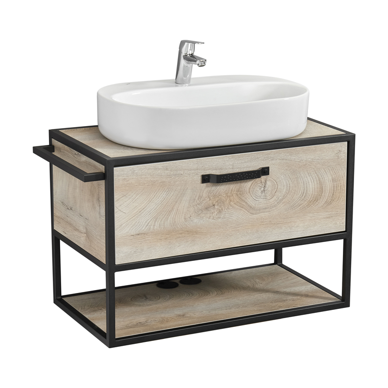 Тумба подвесная  80 Лофт Фабрик Дуб Эндгрейн (540 x 792 x 440) AQUATON (ум. Одри 62 Round) - миниатюра №3