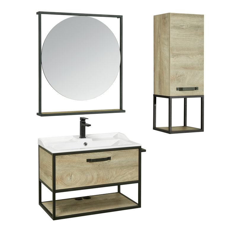 Тумба подвесная  80 Лофт Фабрик Дуб Эндгрейн (540 x 792 x 440) AQUATON (ум. Одри 62 Round) - миниатюра №6