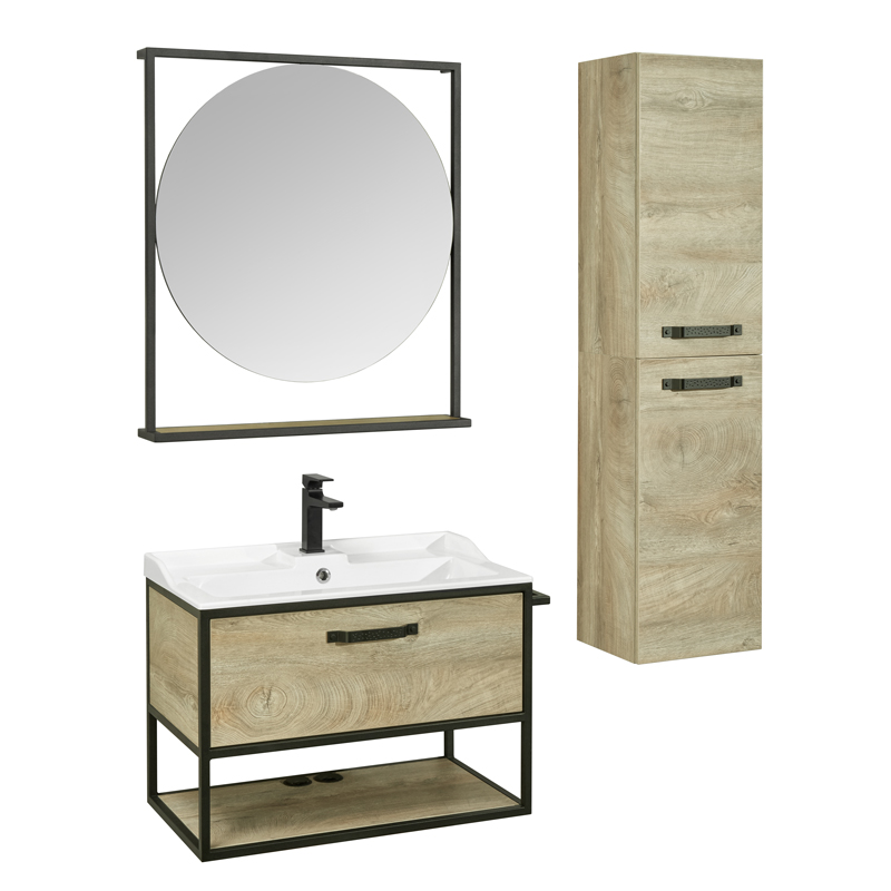 Тумба подвесная  80 Лофт Фабрик Дуб Эндгрейн (540 x 792 x 440) AQUATON (ум. Одри 62 Round) - миниатюра №7