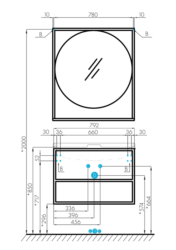 Тумба подвесная  80 Лофт Фабрик Дуб Эндгрейн (540 x 792 x 440) AQUATON (ум. Одри 62 Round) - миниатюра №9