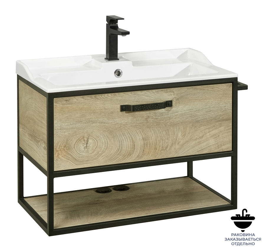 Тумба подвесная  80 Лофт Фабрик Дуб Эндгрейн (540 x 792 x 440) AQUATON (ум. Одри 62 Round) - изображение №1