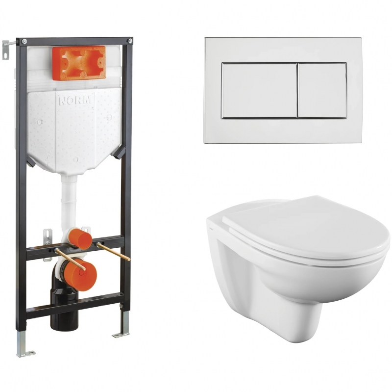 Комплект унитаза с инсталляц. VitrA Norm Fit 9773B099-7207 с сиденьем SC и хром. клавишей смыва - Изображение №1