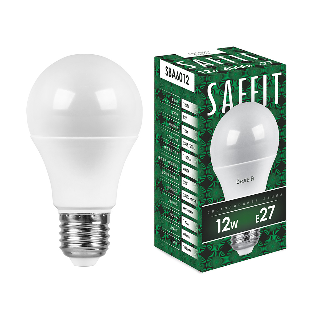 Лампа светодиодная SAFFIT, 12W 230V E27 4000K A60, SBA6012 - Изображение №1