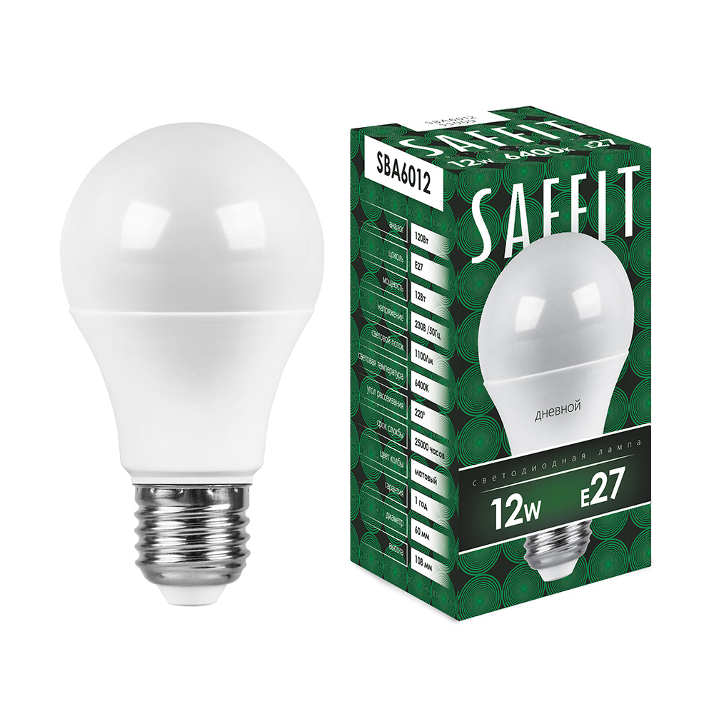 Лампа светодиодная SAFFIT, 12W 230V E27 6400K A60, SBA6012 - Изображение №1