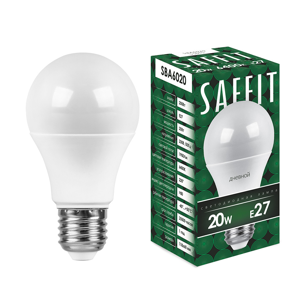 Лампа светодиодная SAFFIT, 20W 230V E27 6400K A60, SBA6020 - Изображение №1