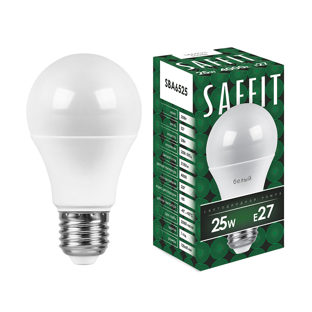Лампа светодиодная SAFFIT, 25W 230V E27 4000K A65, SBA6525 - Изображение №1
