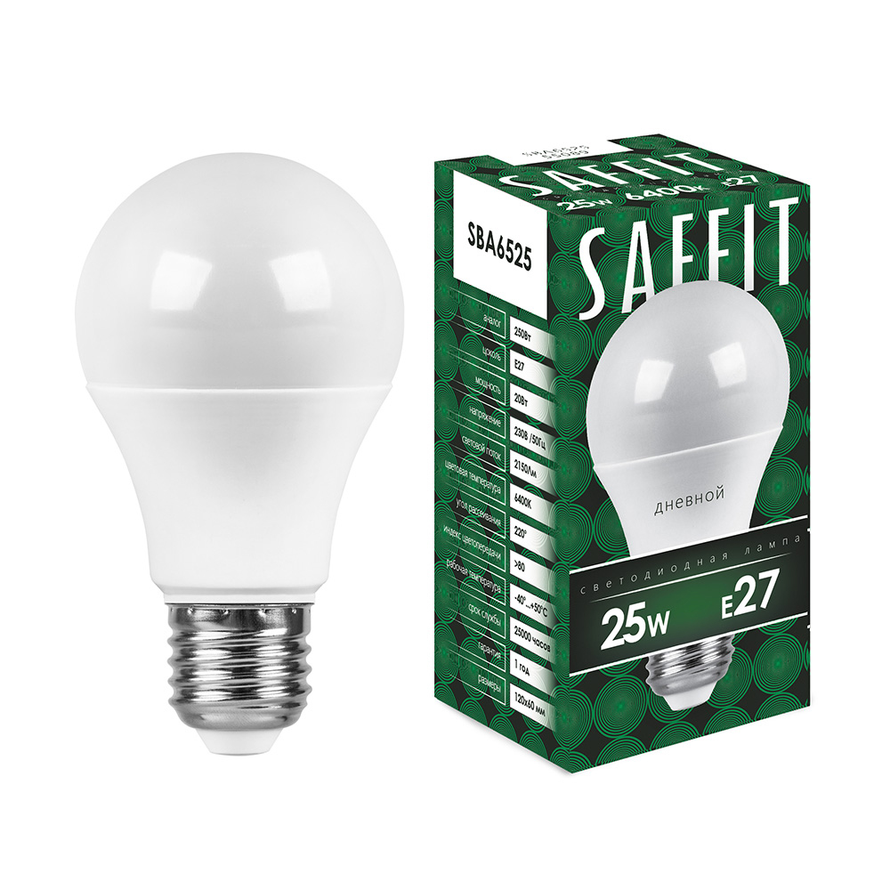 Лампа светодиодная SAFFIT, 25W 230V E27 6400K A65, SBA6525 - Изображение №1