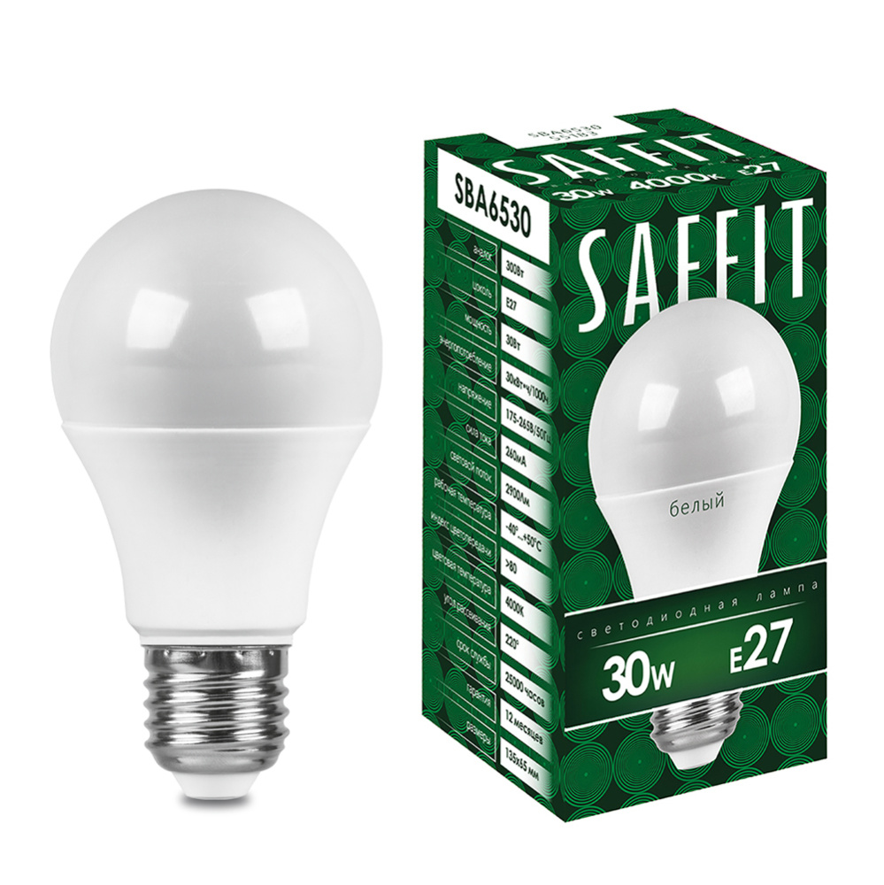 Лампа светодиодная SAFFIT, 30W 230V E27 4000K A65, SBA6530 - Изображение №1