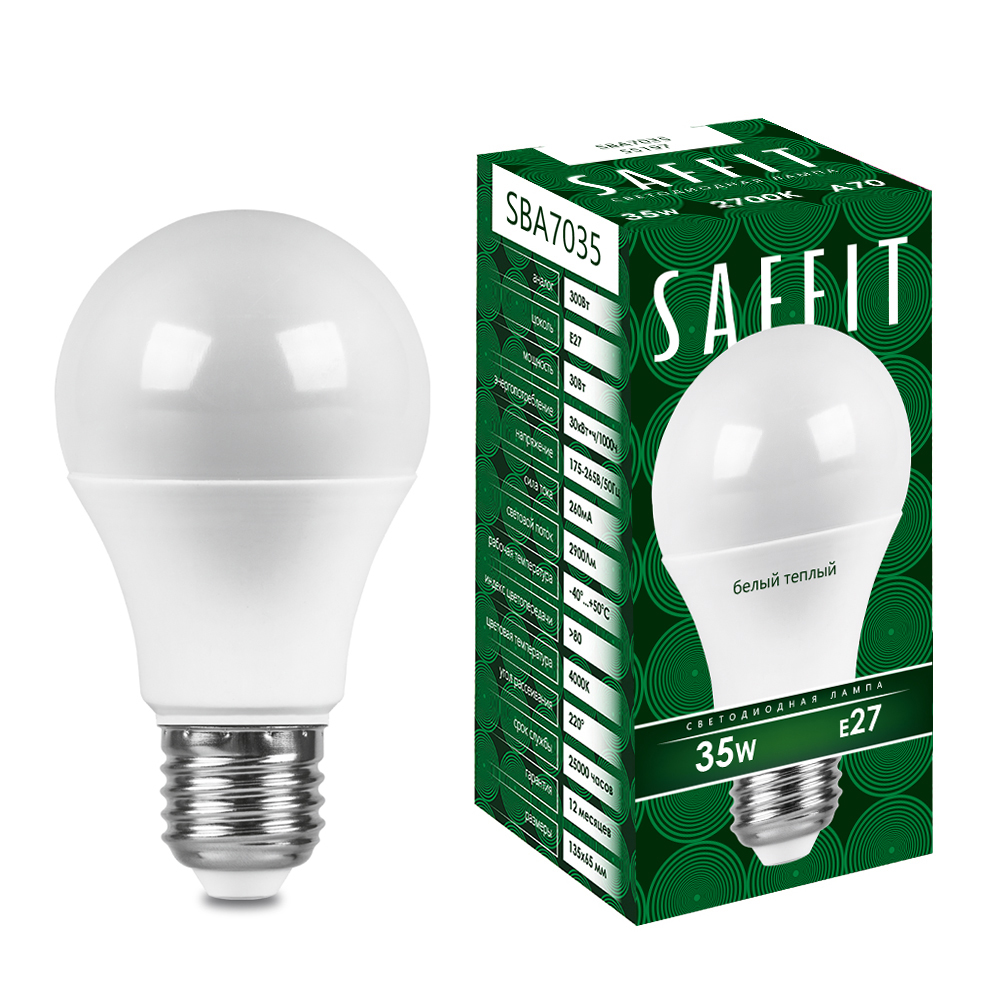 Лампа светодиодная SAFFIT, 35W 230V E27 2700K A70, SBA7035 - Изображение №1