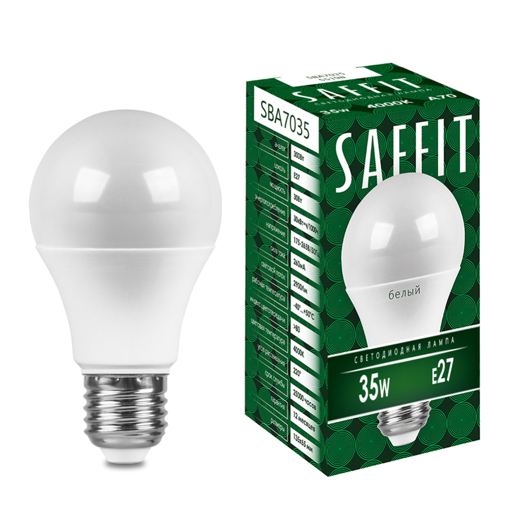 Лампа светодиодная SAFFIT, 35W 230V E27 4000K A70, SBA7035 - Изображение №1