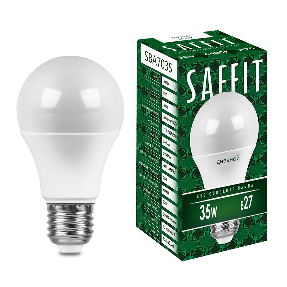 Лампа светодиодная SAFFIT, 35W 230V E27 6400K A70, SBA7035 - Изображение №1