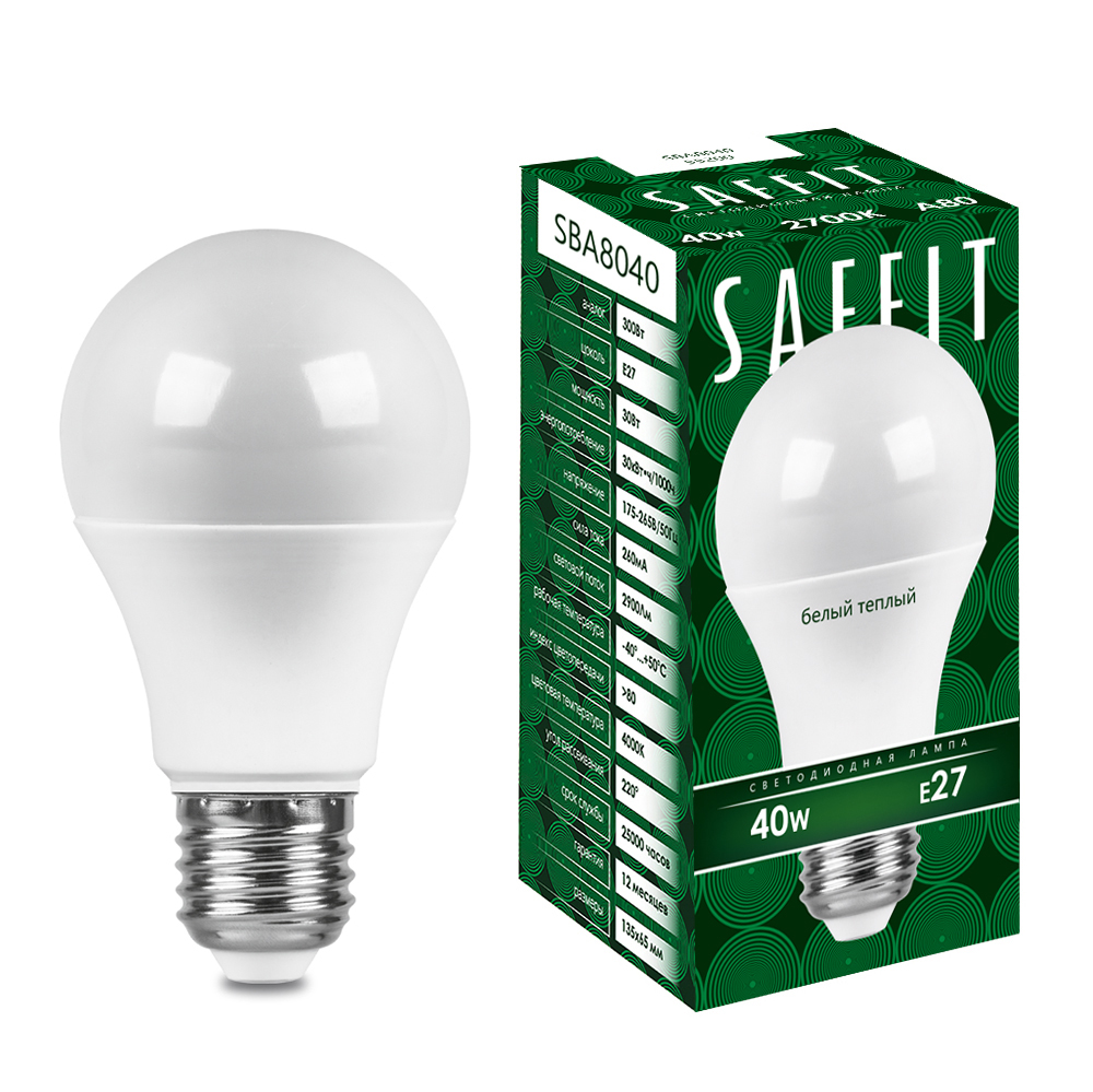 Лампа светодиодная SAFFIT, 40W 230V E27 2700K A80, SBA8040 - Изображение №1