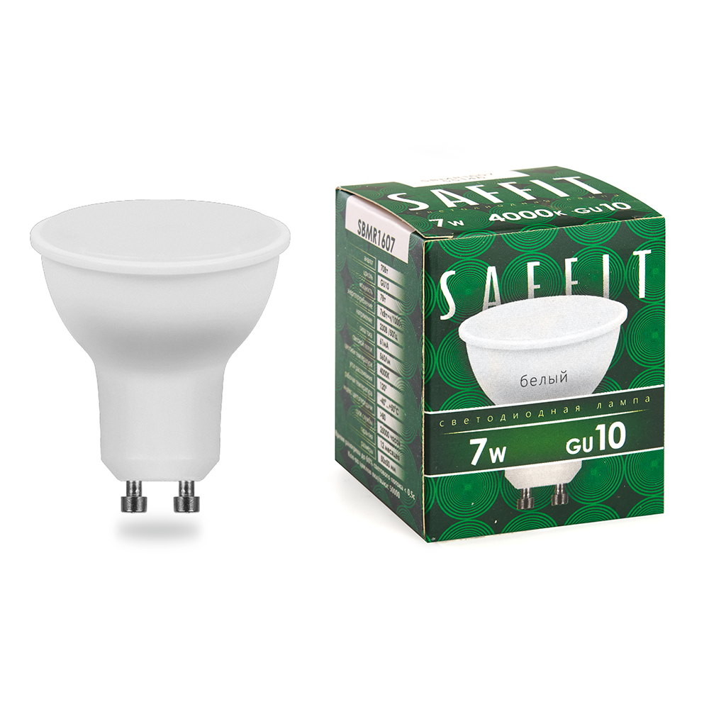 Лампа светодиодная SAFFIT, 7W 230V GU10 4000K MR16, SBMR1607 - изображение №1