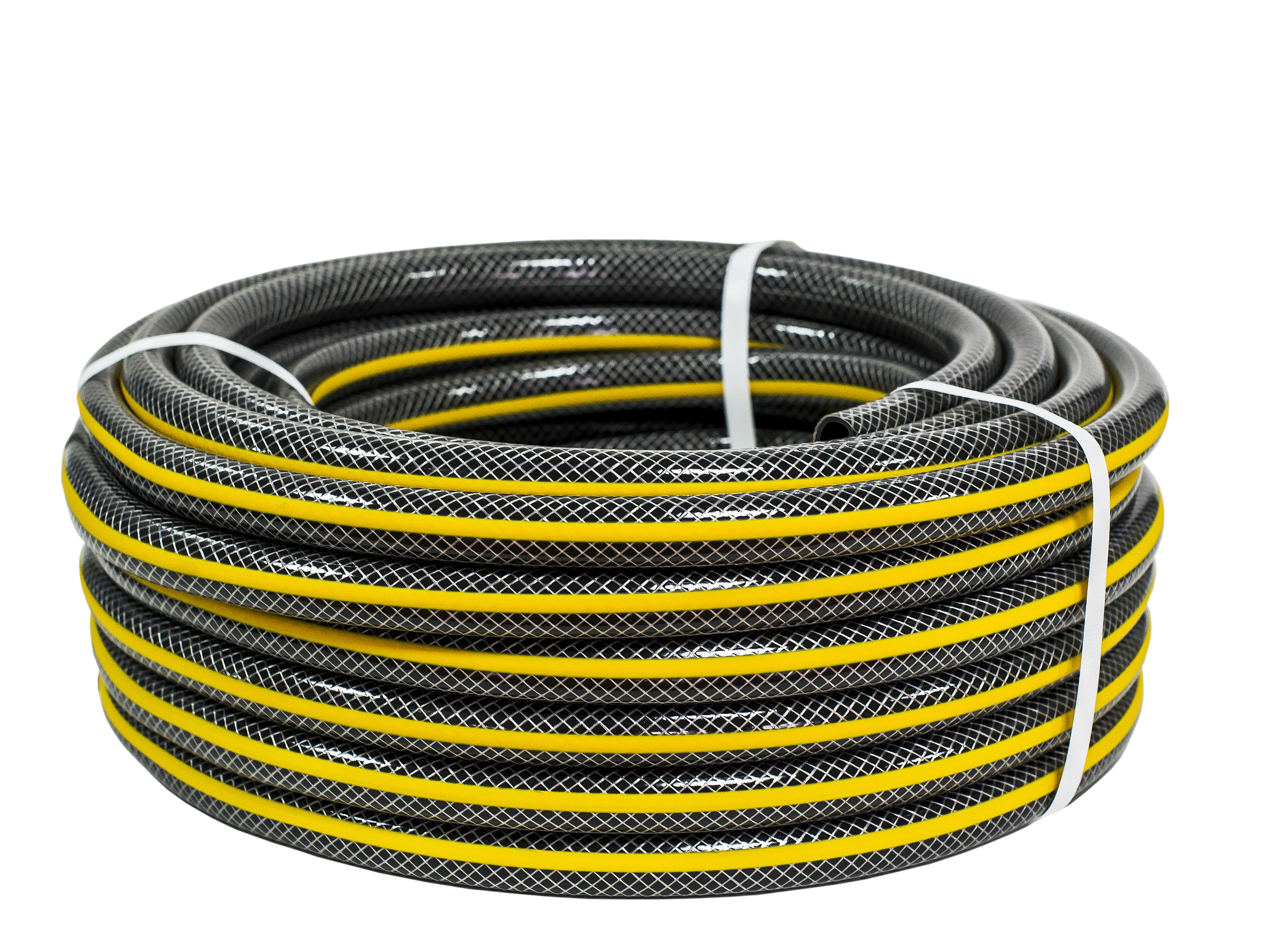 Шланг поливочный ПВХ "CRAB" Напорный 3/4" 3-х слойный, желтая полоса (25м) - изображение №1