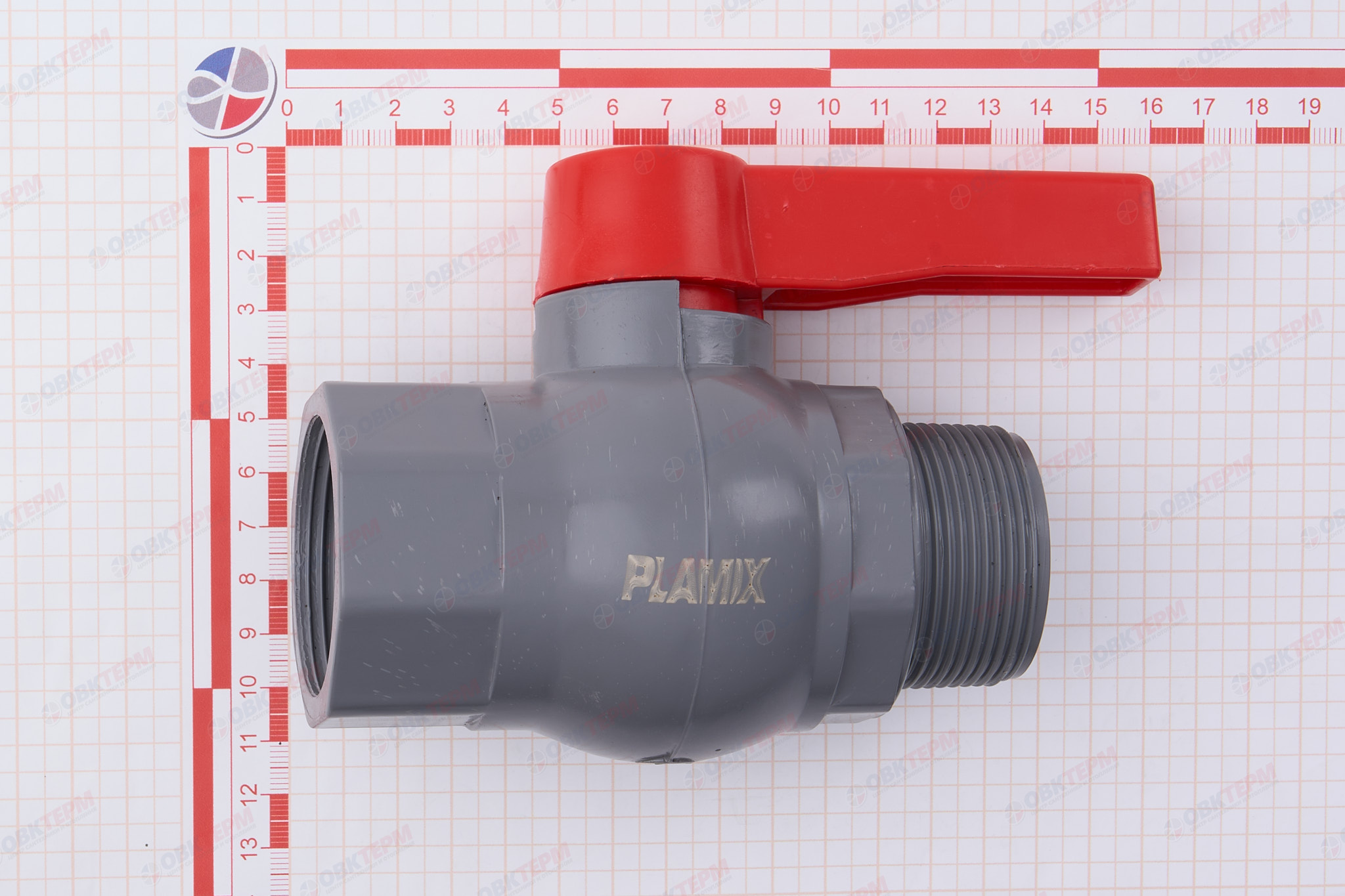 Кран  шаровый пластиковый  1 1/2"  ВН (серый)  PLAMIX  (40шт) - миниатюра №7