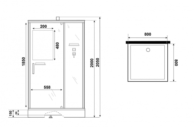 Душ.каб. Niagara Standart ST80/15Q/BK низкий поддон (800х800х2000) Без крыши - Изображение №2