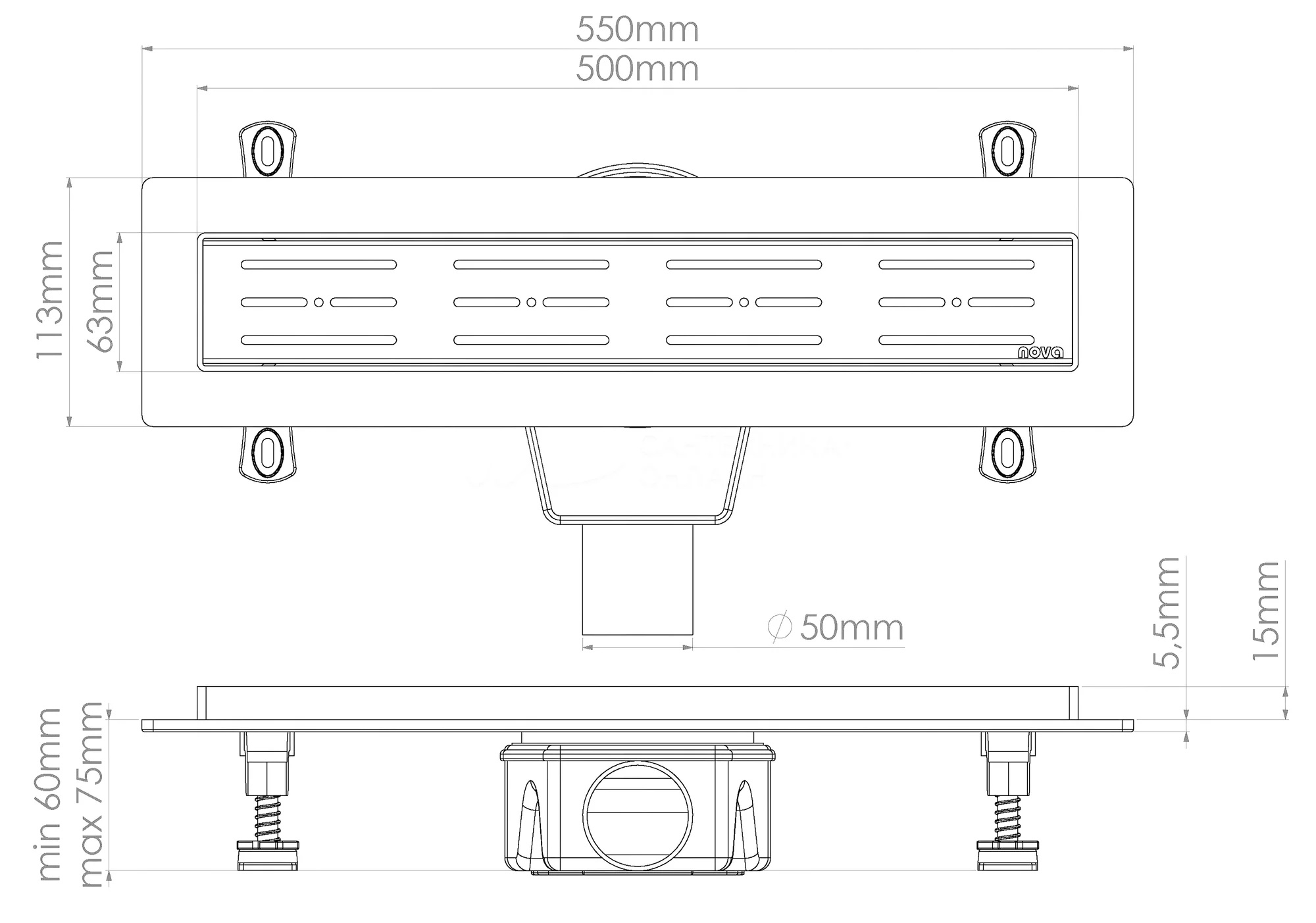 Трап-лоток 50 см  NOVA  пластик корпус (сухой затвор)  5650  (1шт/15 упак) - Изображение №2