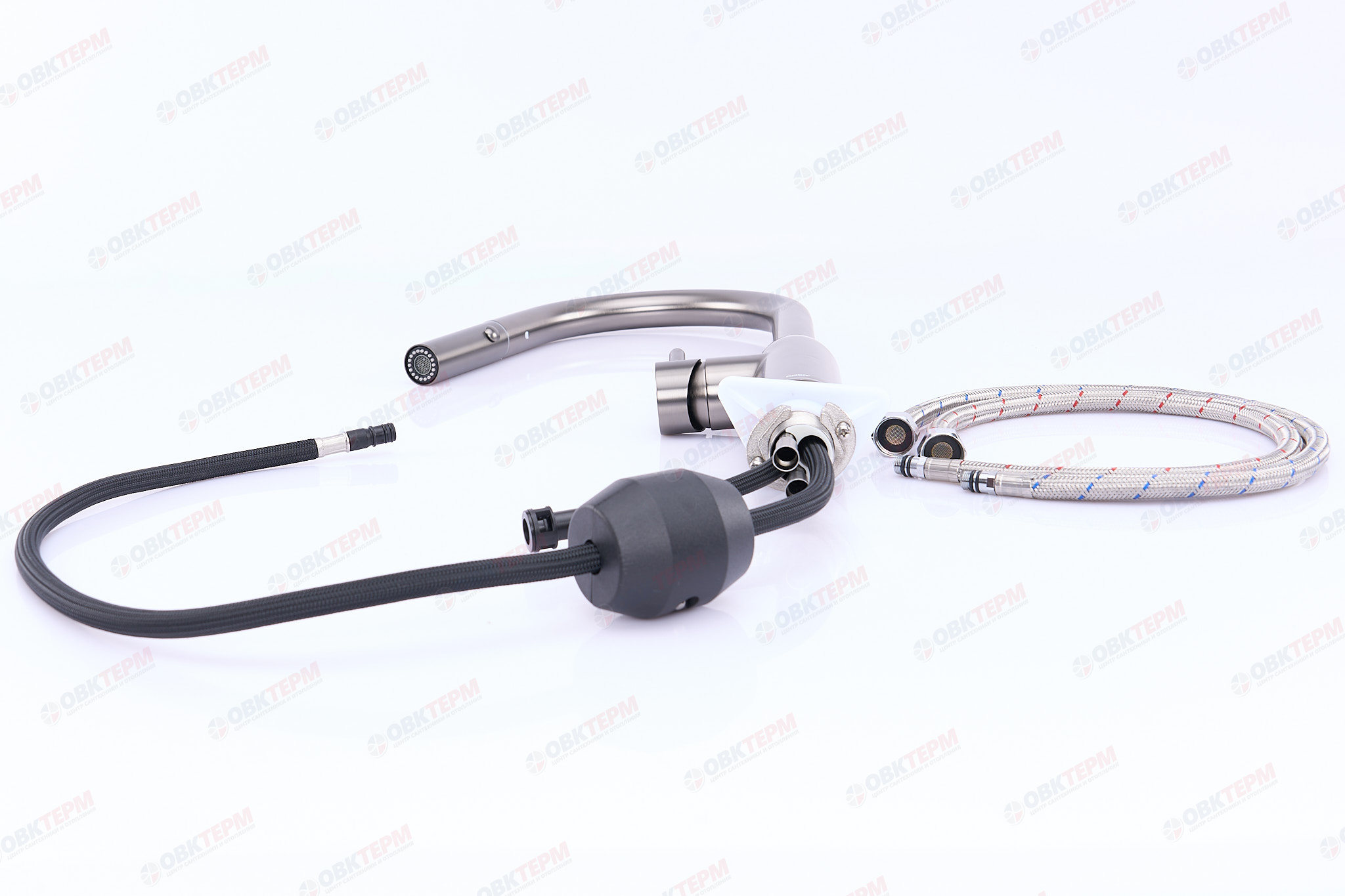 Смеситель д/кухни KOER KI-70004-07 /нерж. сталь SUS304 с выдвижн. изливом (Цвет графит) (8шт/ящ) - Изображение №4