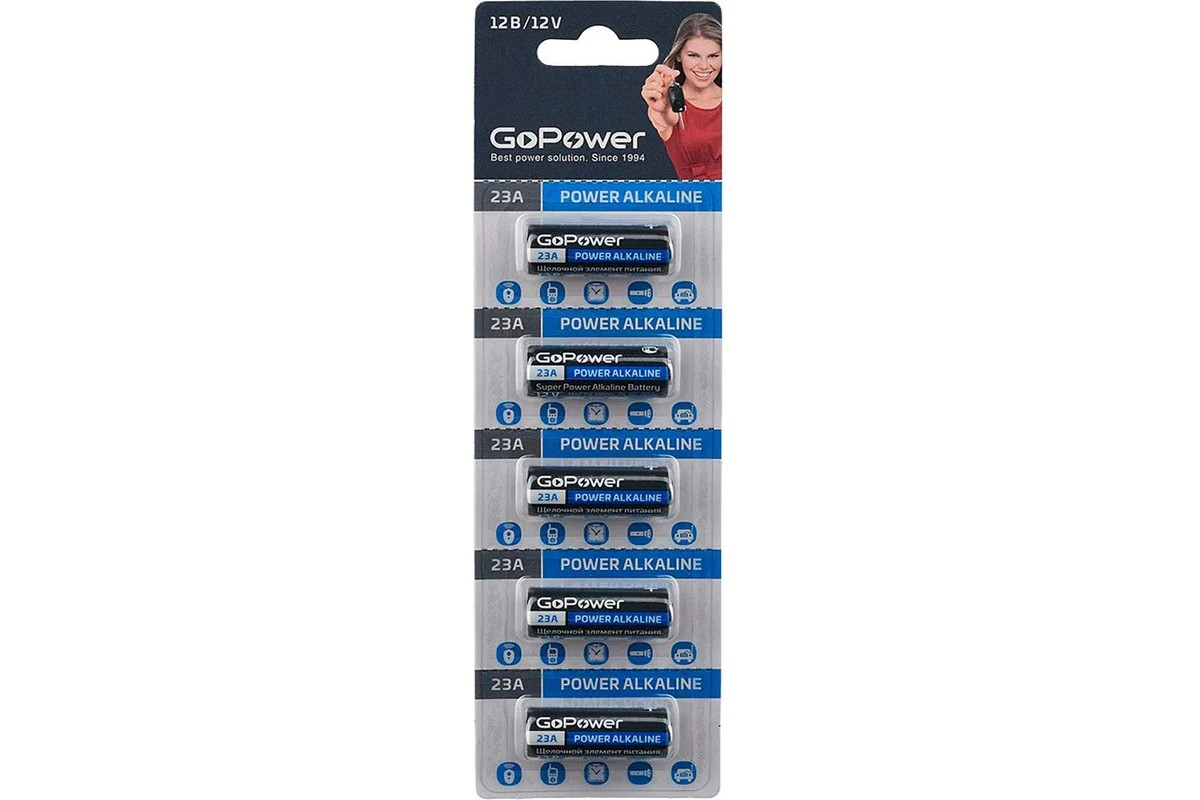 Батарейка GoPower LR23/V23GA/A23/MN21 BL5 Alkaline 12V 5шт/уп - Изображение №1
