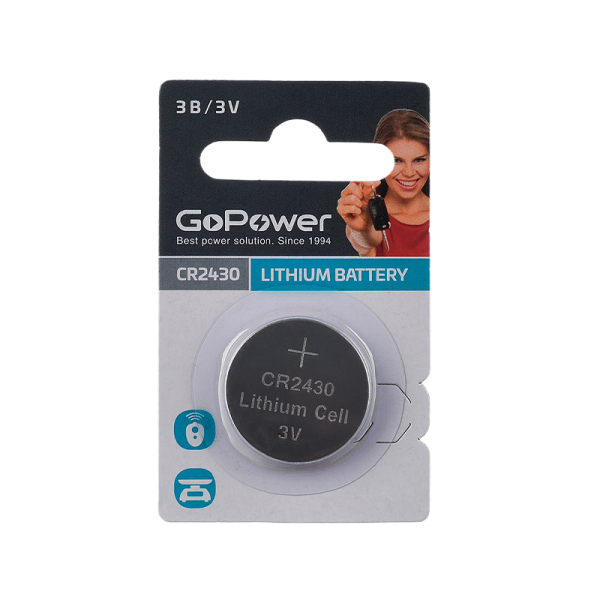 Батарейка GoPower CR2430 BL1 Lithium 3V 1шт/уп - Изображение №1