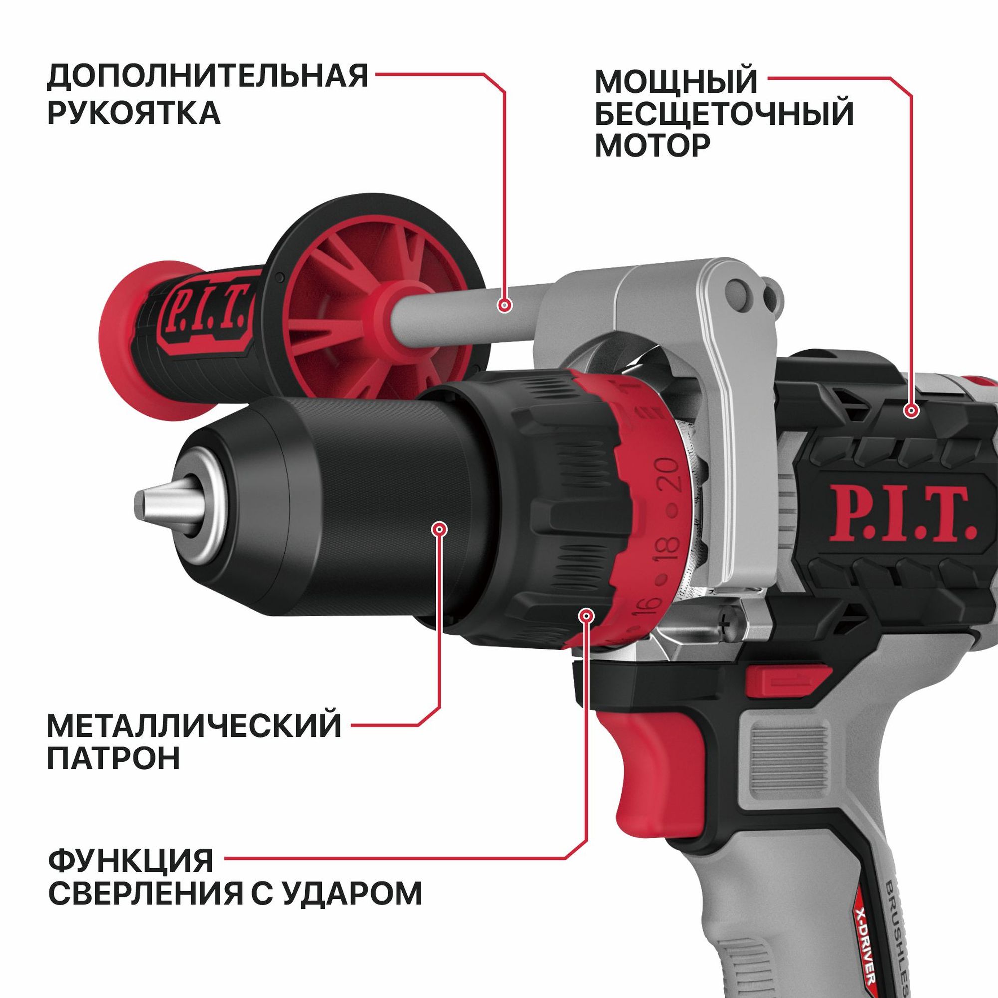 Шуруповерт OnePower Б/Щ УДАРНЫЙ аккумуляторный P.I.T. 20В/40Нм,патрон 10мм, SOLO без АКБ и ЗУ(1/10) - миниатюра №9