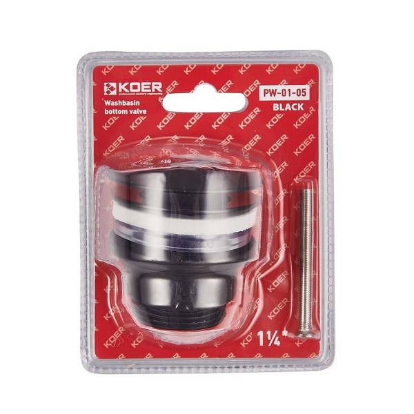 KOER PW-01-05 Донный клапан для умывальника (кнопка) 1 1/4'' (Цвет черный) (20шт/ящ) - Изображение №1