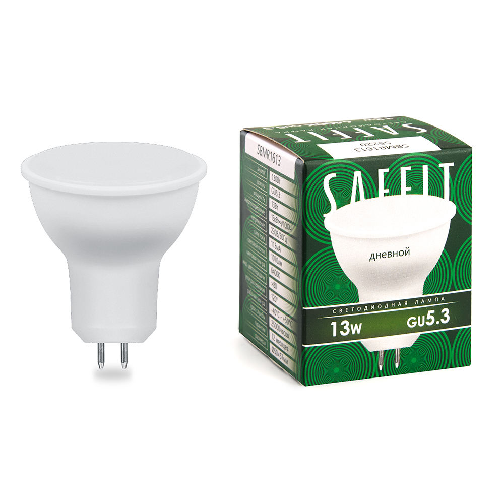 Лампа светодиодная SAFFIT, 13W 230V GU5.3 6400K MR16, SBMR1613 - Изображение №1