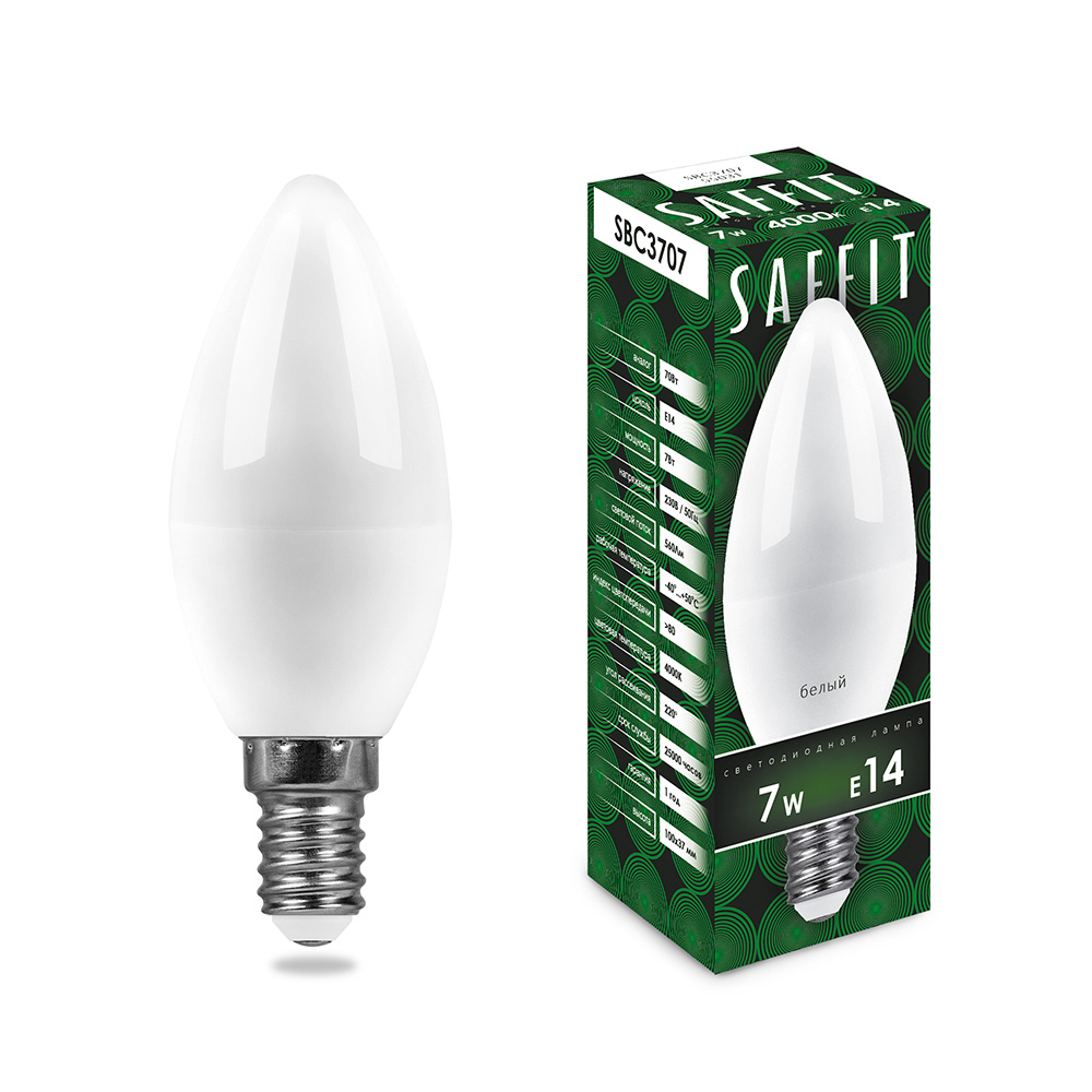 Лампа светодиодная SAFFIT, 7W 230V E14 4000K C37, SBC3707 - изображение №1
