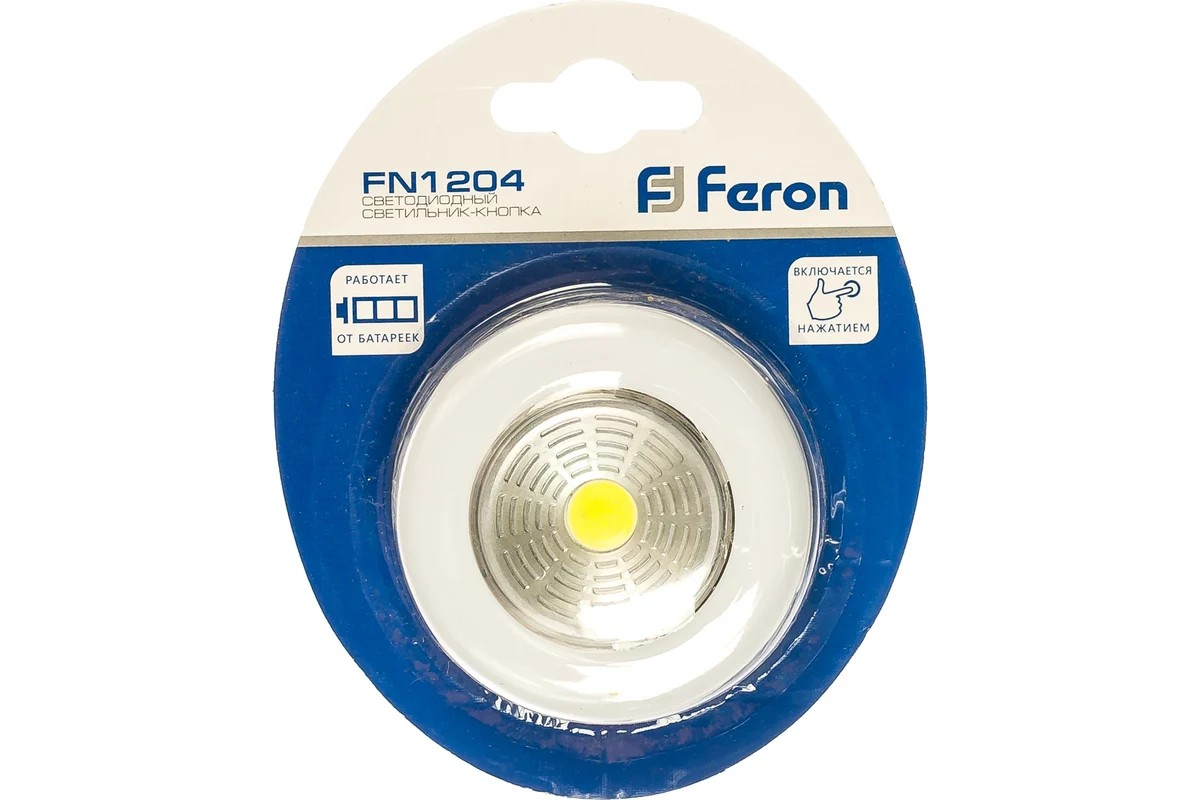 Светодиодный светильник-кнопка 1LED 2W (3*AAA в комплект не входят),  68*18мм, бел FERON - Изображение №2