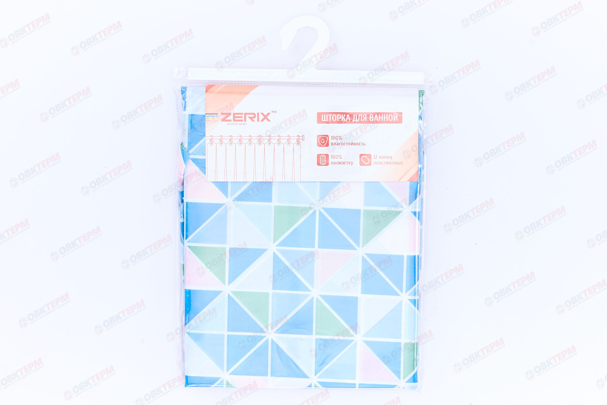 Штора для ванной из полиэстера (Узор зелено-синий) ZERIX SCT-008-180x180 (36 шт/ящ) - Изображение №2