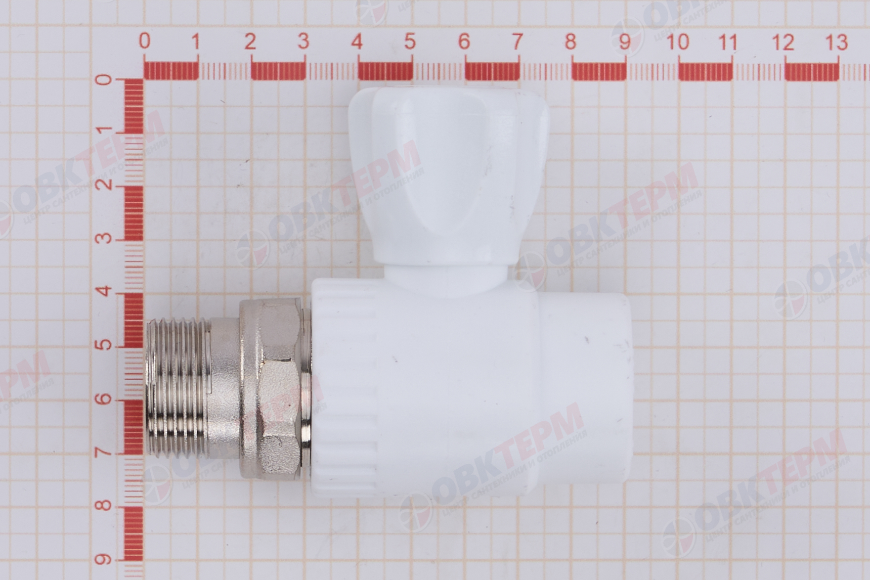 Кран рад.с нак. гайкой  25*3/4" прям.    (латунный шар)    БЕЛЫЙ PP-R    (RTP)    (40/1) - миниатюра №8