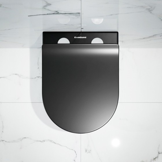 Унитаз подвесной EVA GOLD К505BM, черный, безободковый, сиденье тонкое ДП, крепления - Изображение №5