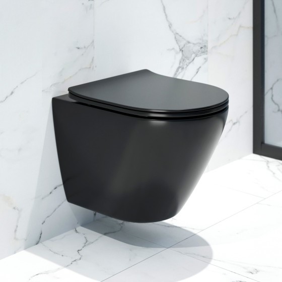 Унитаз подвесной EVA GOLD К505BM, черный, безободковый, сиденье тонкое ДП, крепления - миниатюра №7