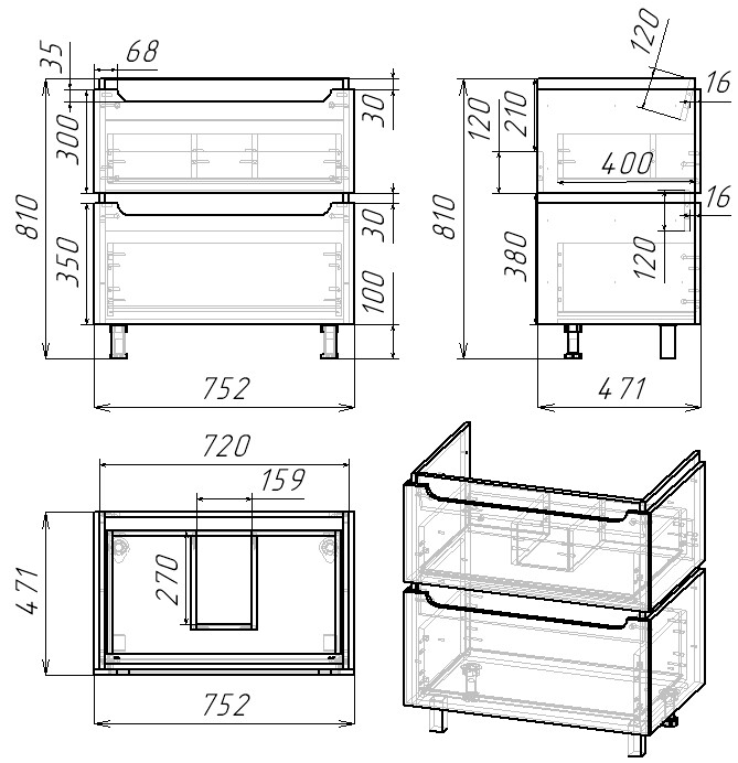 Тумба напольная EvaGold  75 №4 "Vesta" белый графит (ум. Оскар 750) - миниатюра №6