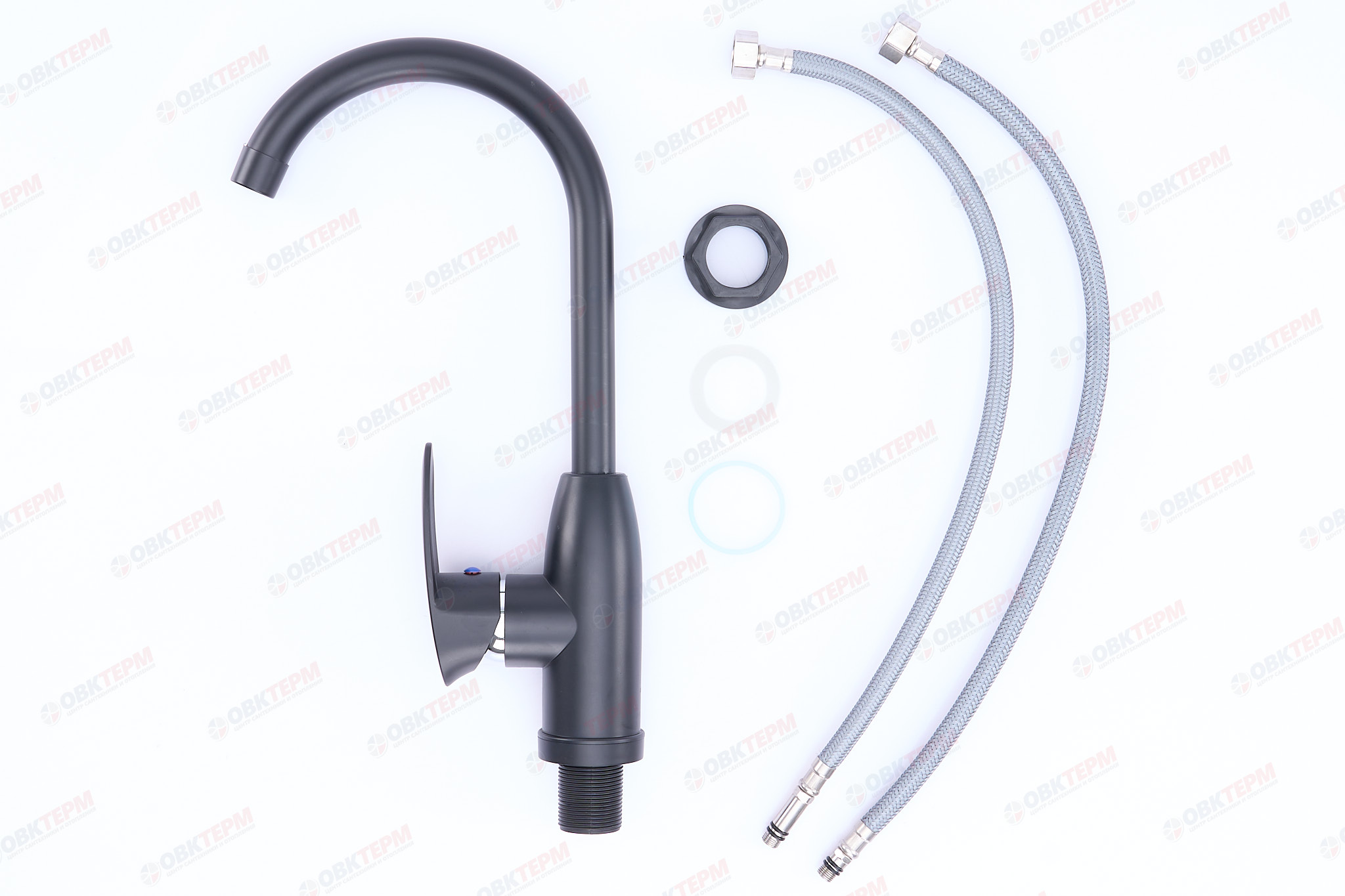 Смеситель д/кухни PLAMIX CEZAR-011-B SET Matte black, (гайка, Ø35, с подводкой) (20шт/ящ) - миниатюра №6