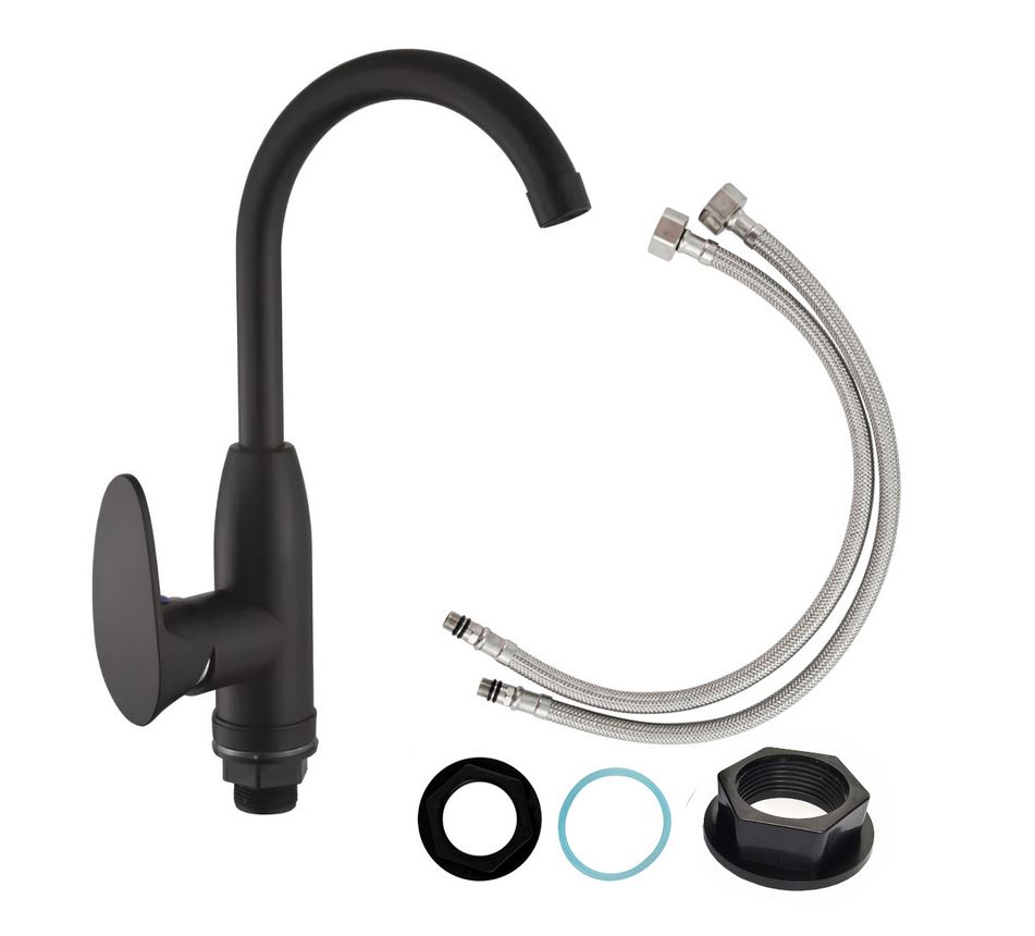 Смеситель д/кухни PLAMIX CEZAR-011-B SET Matte black, (гайка, Ø35) (20шт/ящ) - миниатюра №2