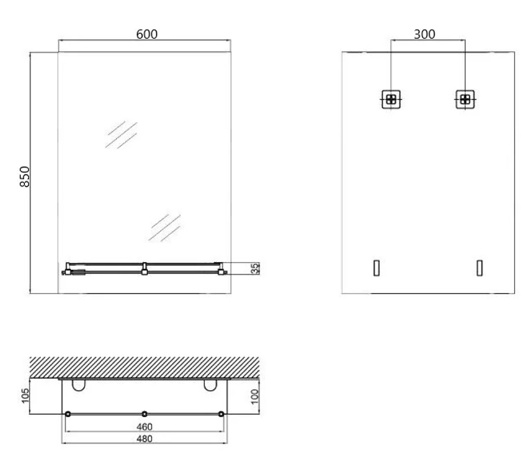 ZERIX SANSA MRZ05-60x85x10 Зеркало настенное прямоугольное с полкой - Изображение №4