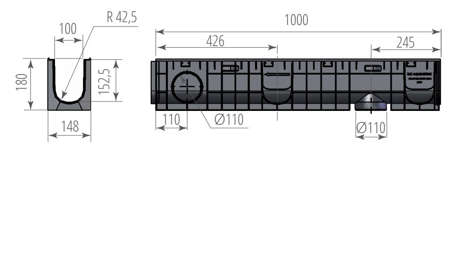 Лоток ЛВП Norma DN100 H180 без решетки (1000 х 148 х 180) - Изображение №2