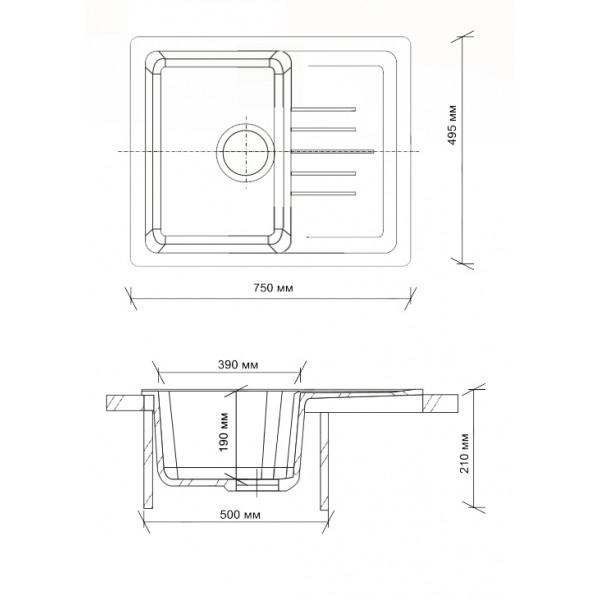 Мойка прямоугольная 760*500*200 мм  GRANMILL 22 (бежевая + блестки) - миниатюра №2