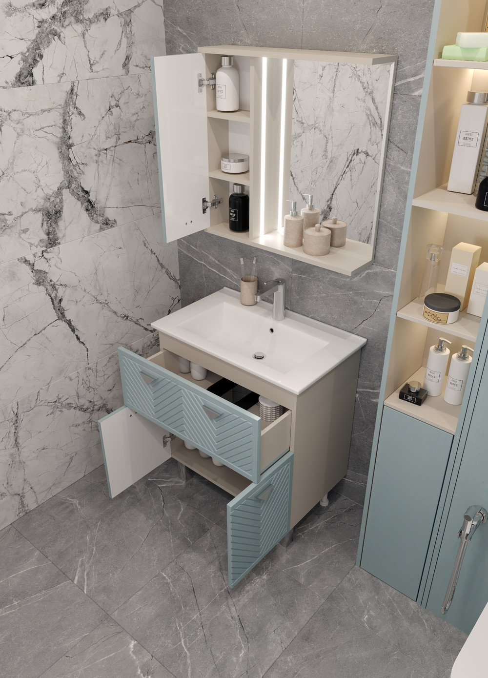 Тумба напольная EvaGold  75 №2 "Sky" (ум. Оскар 75, Quadro 750) индиго/кашемир - Изображение №2