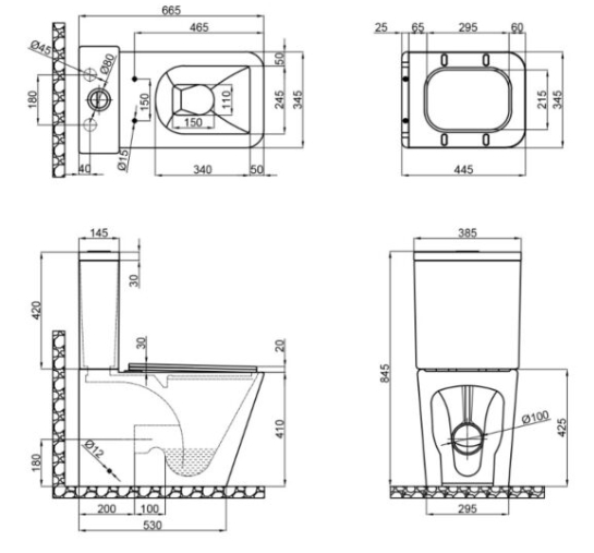 Унитаз-компакт MIXXUS PREMIUM QUADRO-0402-R система смыва RIMLESS, компл.в 2 ящ (675x390x855mm) - Изображение №2