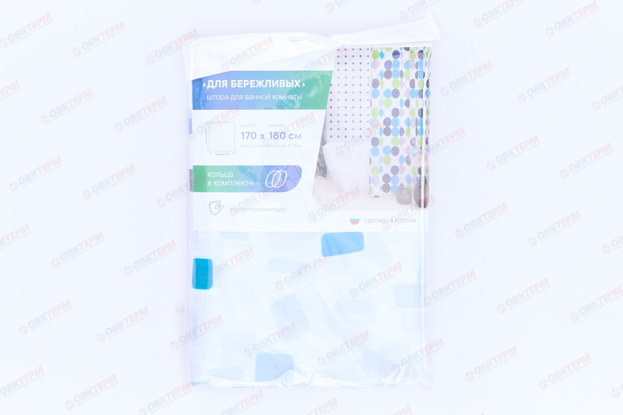 Штора для ванной "Для бережливых" из полиэстера (Мозаика голубая) VILINA 170x180 (30 шт/ящ) - Изображение №2