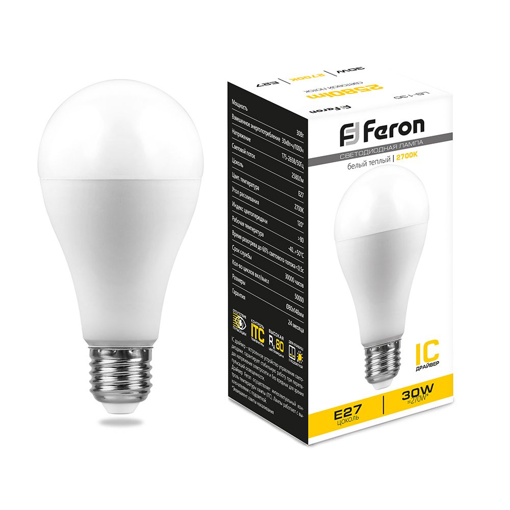 Feron Лампа светодиодная, (30W) 230V E27 2700K A80, LB-130 - изображение №1