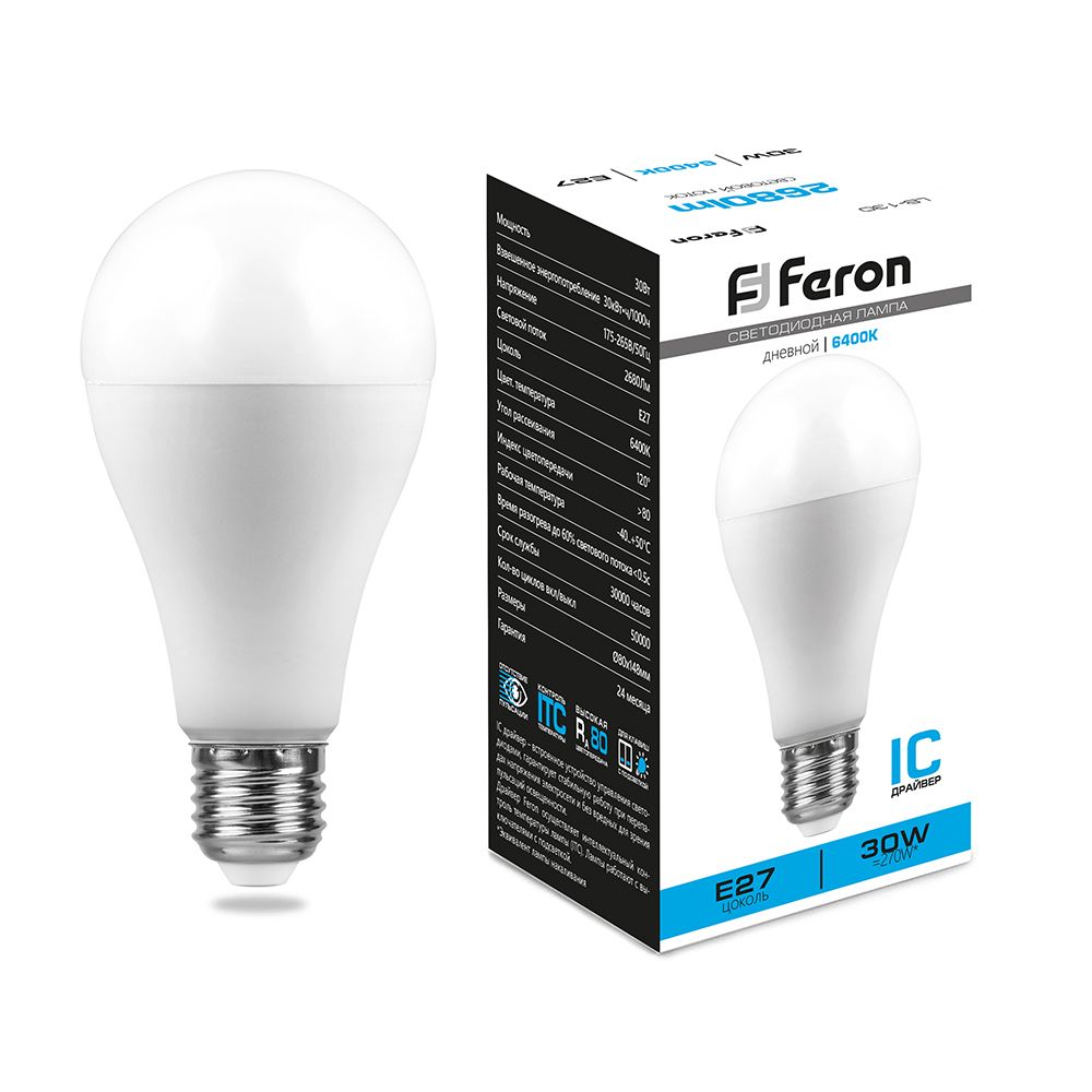 Feron Лампа светодиодная, (30W) 230V E27 6400K A80, LB-130 - изображение №1