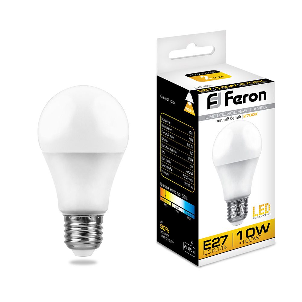 Feron Лампа светодиодная, (10W) 230V E27 2700K A60, LB-92 - Изображение №1