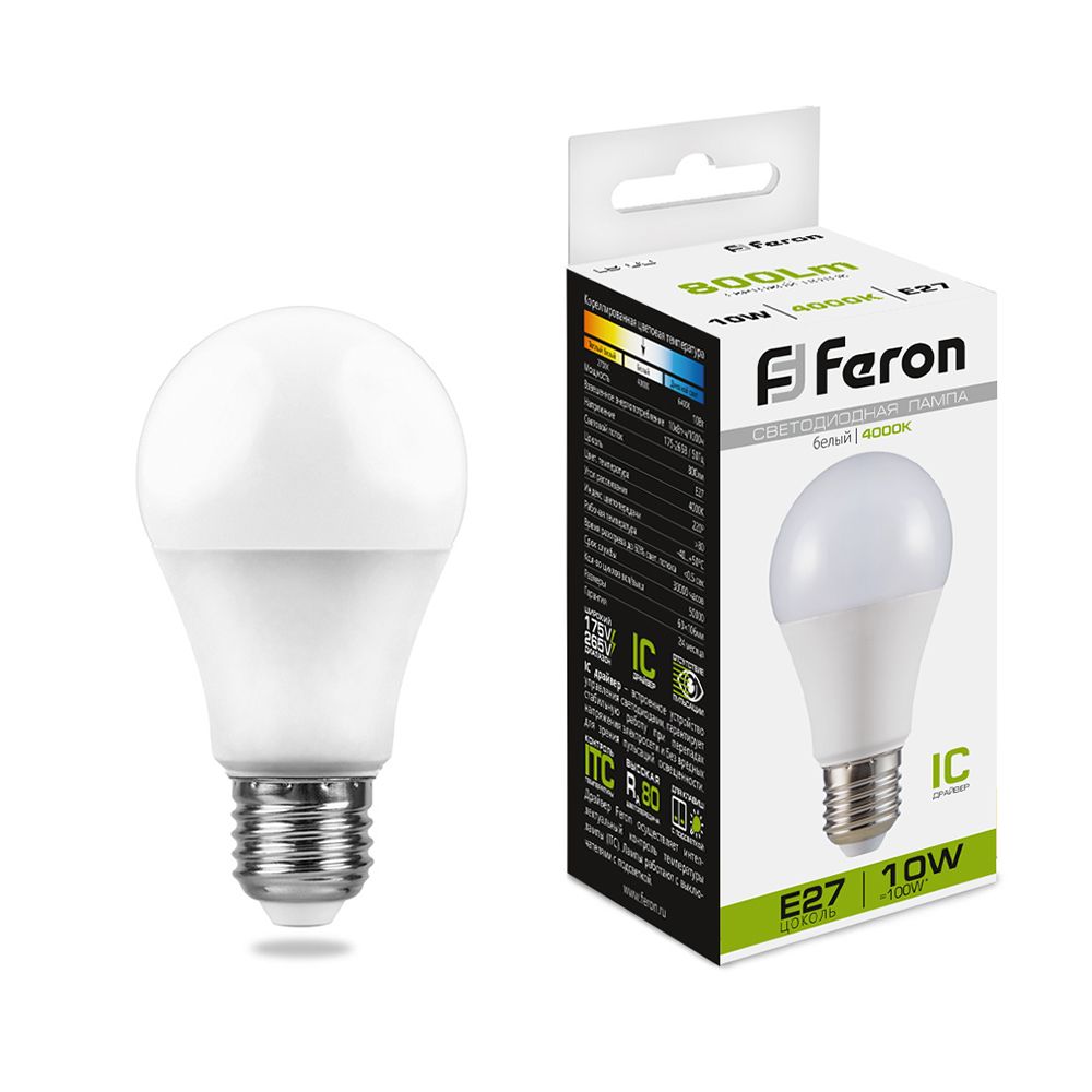 Feron Лампа светодиодная, (10W) 230V E27 4000K A60, LB-92 - Изображение №1
